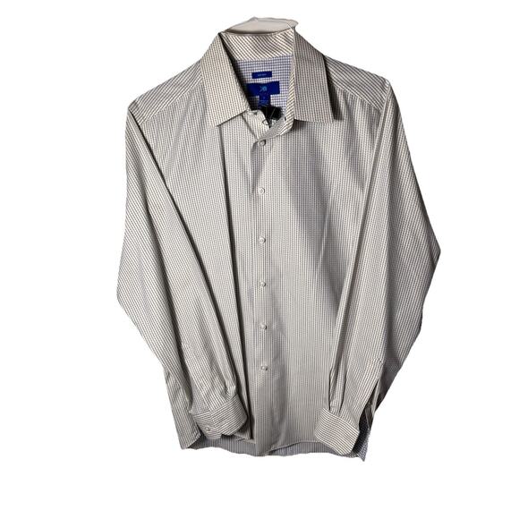 Egara Men’s‎ Large Non-Iron Dress Shirt Blue Yellow Check Plaid 100% Cotton - Picture 1 of 10